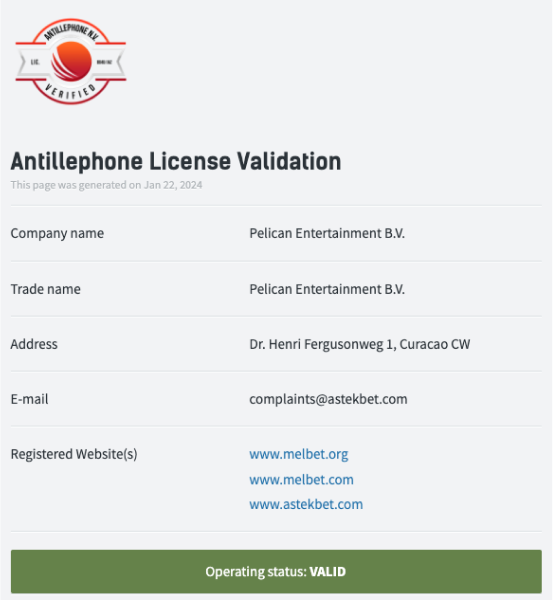 Verificação da licença e segurança da MelBet